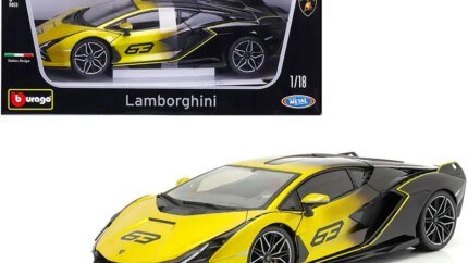 Lamborghini Sian FKP 37 #63 Yellow Metallic & Black 1/18 Diecast Model Car by Bburago