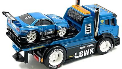Liberty Walk JDM Flatbed Truck & 1999 Nissan Skyline GT-R R34 Diecast Models 1/64 by Muscle Machines
