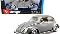 1955 Volkswagen Kafer Beetle Gray 1/18 Diecast Model Car by Bburago - Classic Collectible