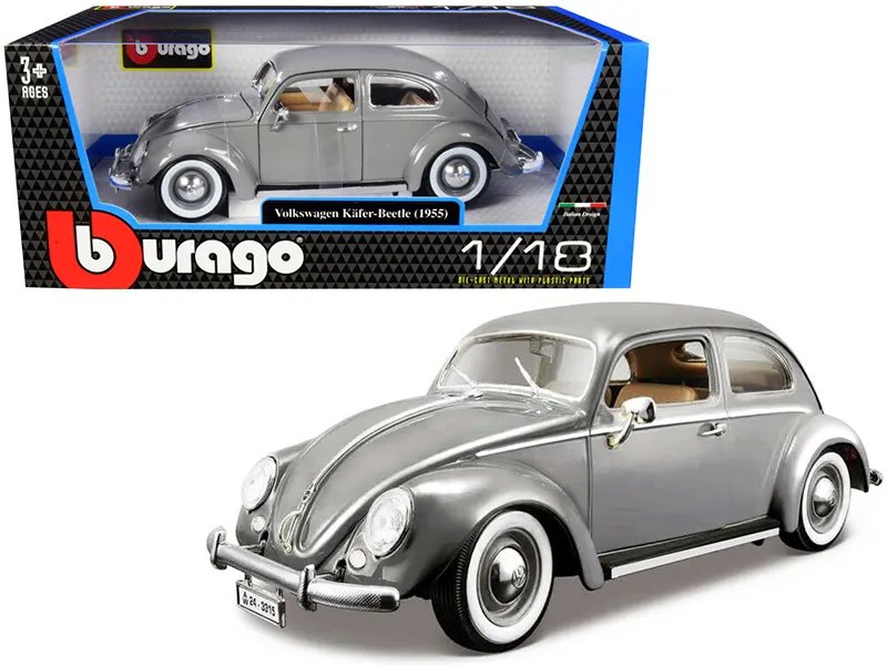1955 Volkswagen Kafer Beetle Gray 1/18 Diecast Model Car by Bburago – Classic Collectible