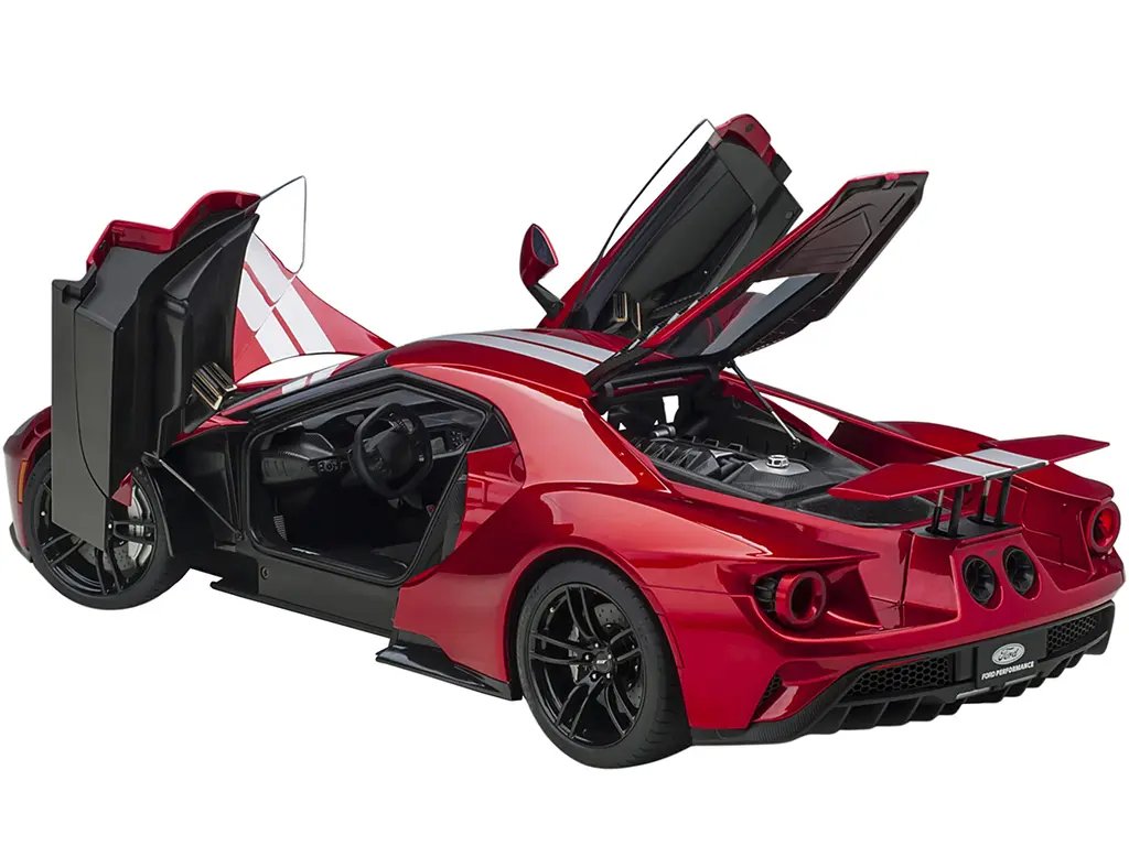 2017 Ford GT Liquid Red Metallic with Silver Stripes 1/12 Model Car by Autoart - Premium Diecast Collectible 2 2017 Ford GT Liquid Red Metallic with Silver Stripes 1/12 Model Car by Autoart - Premium Diecast Collectible - Image 2