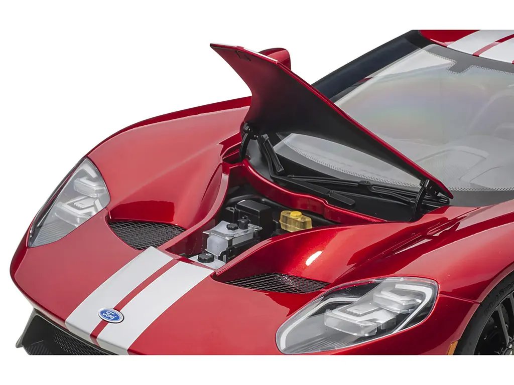 2017 Ford GT Liquid Red Metallic with Silver Stripes 1/12 Model Car by Autoart - Premium Diecast Collectible 4 2017 Ford GT Liquid Red Metallic with Silver Stripes 1/12 Model Car by Autoart - Premium Diecast Collectible - Image 4