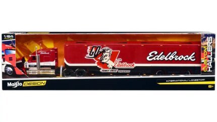Maisto 1/64 Diecast International LoneStar Enclosed Car Transporter 'Edelbrock' Red Custom Haulers