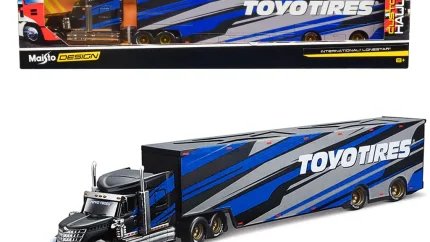 International LoneStar Toyo Tires Diecast Model: Custom Haulers 1/64 Black with Blue & Gray Stripes by Maisto