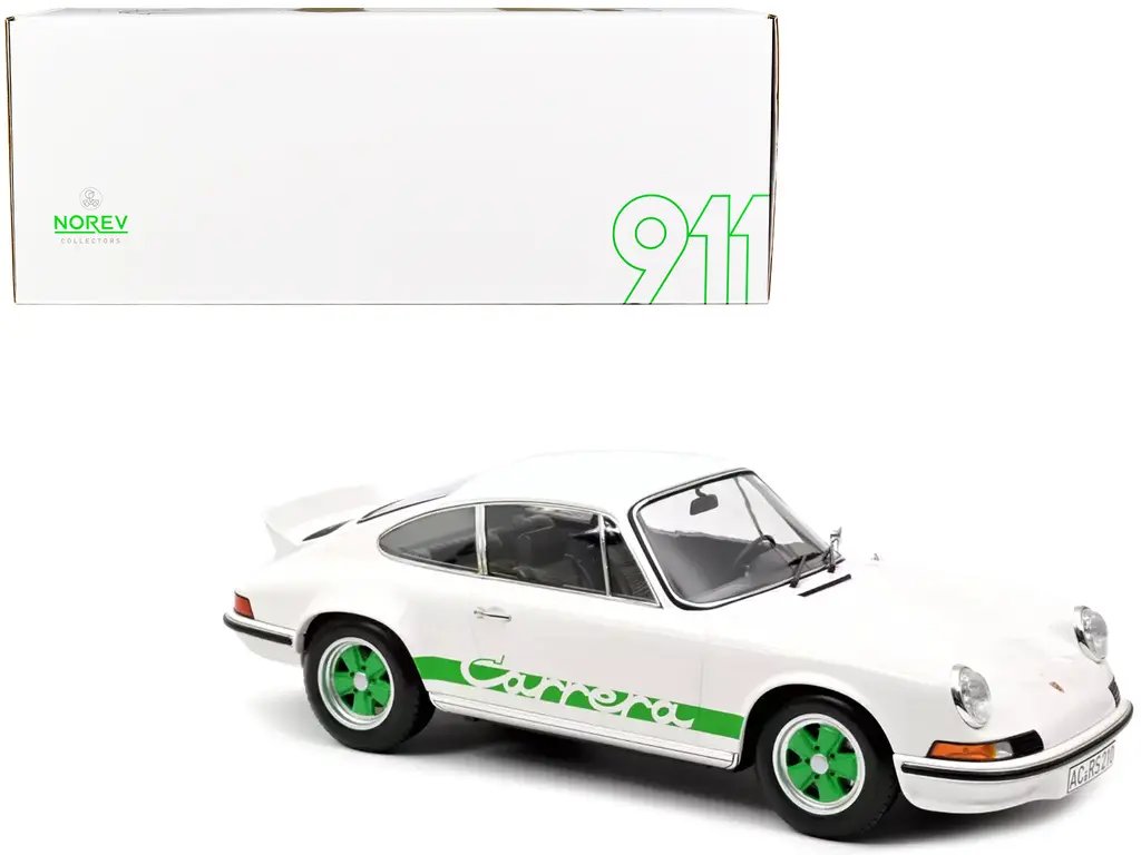 1972 Porsche 911 RS Carrera Diecast Model 1/12 – White with Green Stripes by Norev