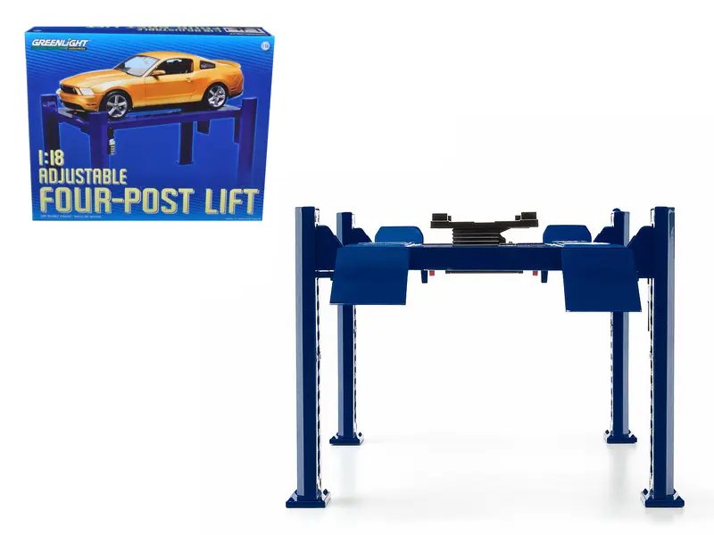 Adjustable Blue Four Post Lift for 1/18 Scale Diecast Model Cars by Greenlight