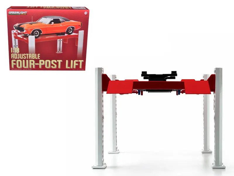 Premium Red Four Post Lift for 1/18 Scale Diecast Model Cars by Greenlight