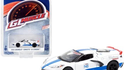 2020 Chevrolet Corvette C8 Stingray #145 White with Blue Stripes "Greenlight Muscle" Series 25 1/64 Diecast Model Car by Greenlight