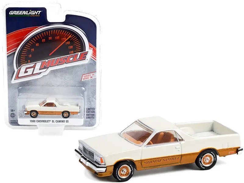 1980 Chevrolet El Camino SS White & Gold 1/64 Diecast Model – Greenlight Muscle Series 26