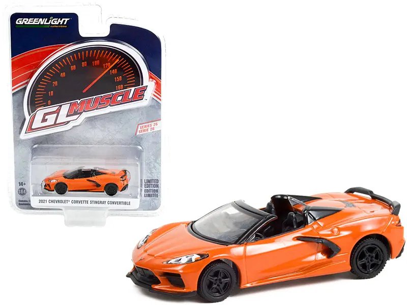 2021 Chevrolet Corvette Stingray Convertible Diecast – Sebring Orange Metallic 1/64 by Greenlight
