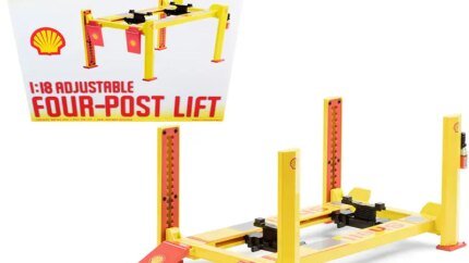 Adjustable Shell Oil Four Post Lift for 1/18 Scale Diecast Cars by Greenlight