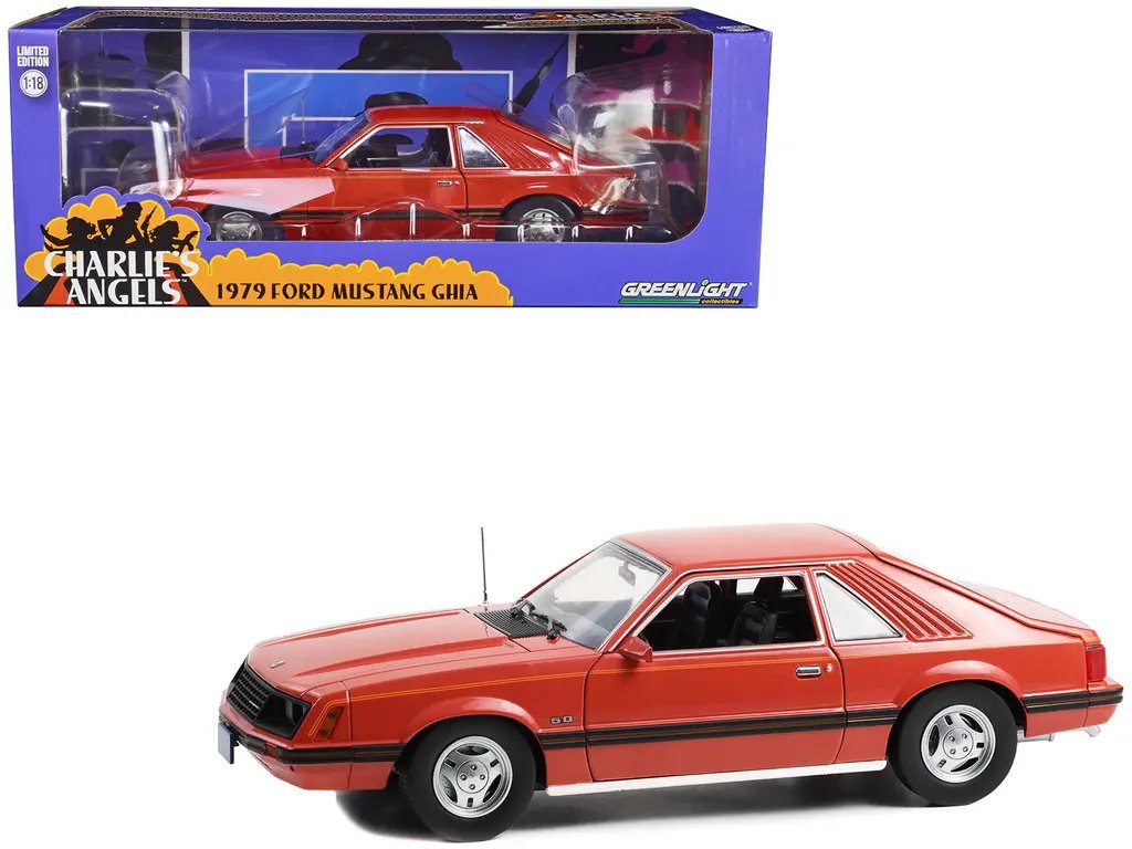 1979 Ford Mustang Ghia Red with Black Stripes 1/18 Diecast Model Car – Charlie’s Angels TV Series by Greenlight