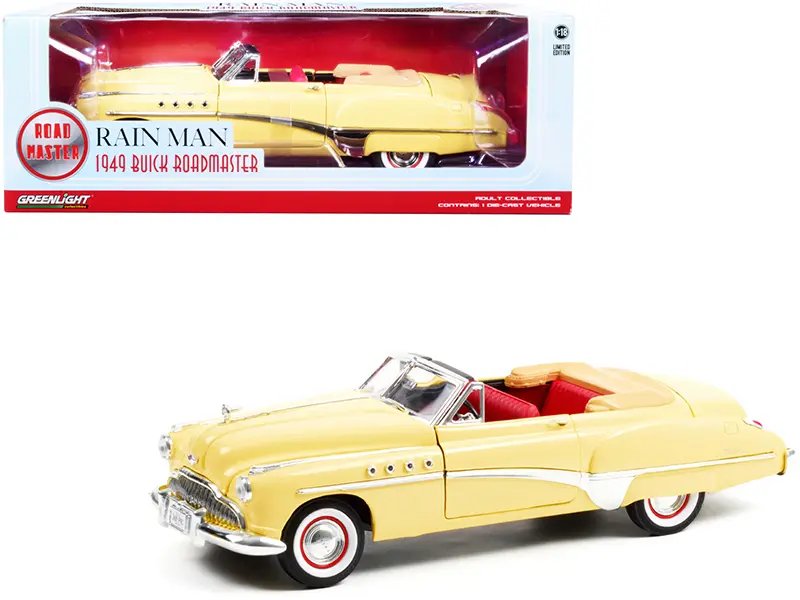 1949 Buick Roadmaster Convertible (Charlie Babbitt’s) Yellow with Red Interior “Rain Man” (1988) Movie 1/18 Diecast Model Car by Greenlight