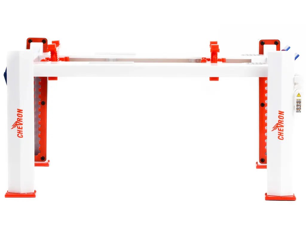 Adjustable Chevron Gasolines Four Post Lift for 1/18 Scale Diecast Cars by Greenlight