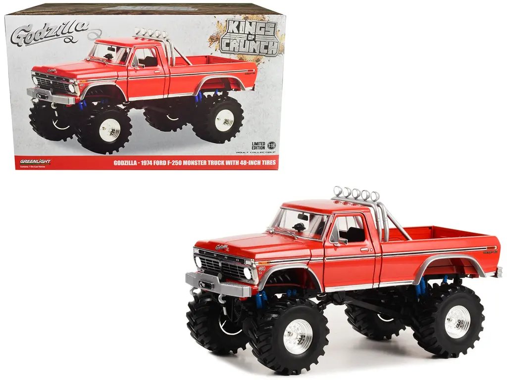1974 Ford F-250 Monster Truck Diecast Model – Red ‘Godzilla’ with 48-Inch Tires by Greenlight