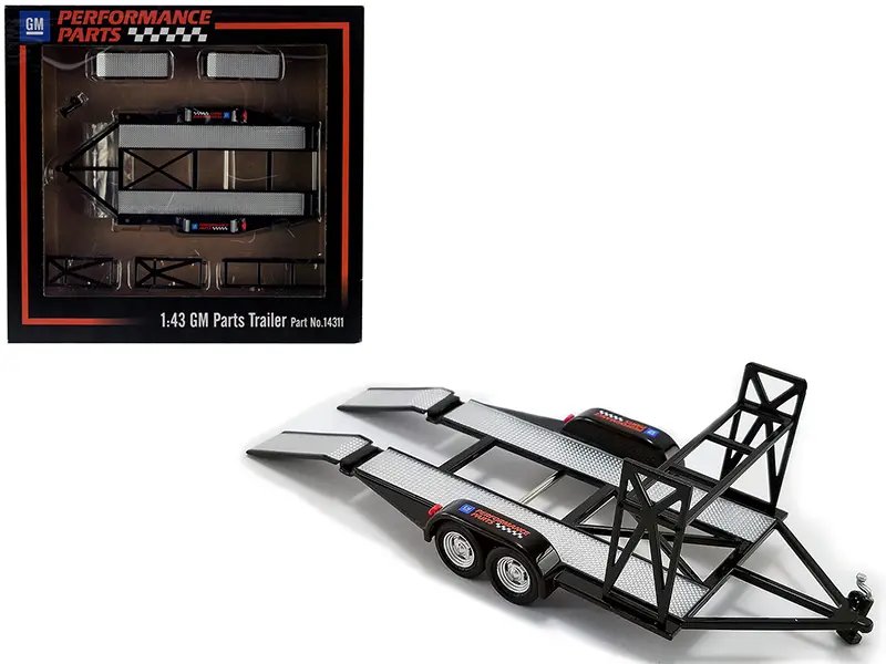 1/43 Scale Tandem Car Trailer with Tire Rack – Black ‘GM Performance Parts’ by GMP