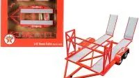 Tandem Car Trailer with Tire Rack Orange "Texaco" for 1/43 Scale Model Cars by GMP