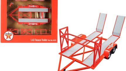 Tandem Car Trailer with Tire Rack Orange "Texaco" for 1/43 Scale Model Cars by GMP