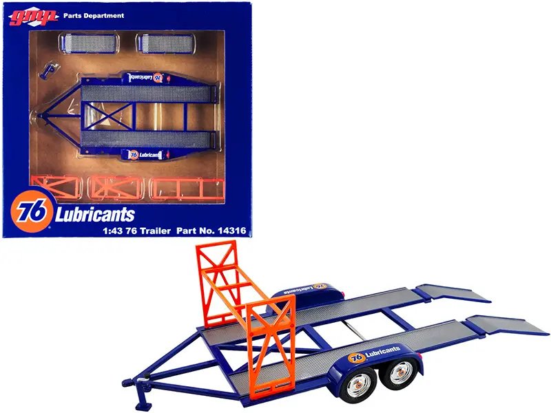 Tandem Car Trailer with Tire Rack Blue “Union 76” for 1/43 Scale Model Cars by GMP