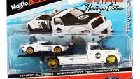 2021 Ford GT #98 Heritage Edition Diecast Model with Flatbed Truck - Maisto Elite Transport 1/64