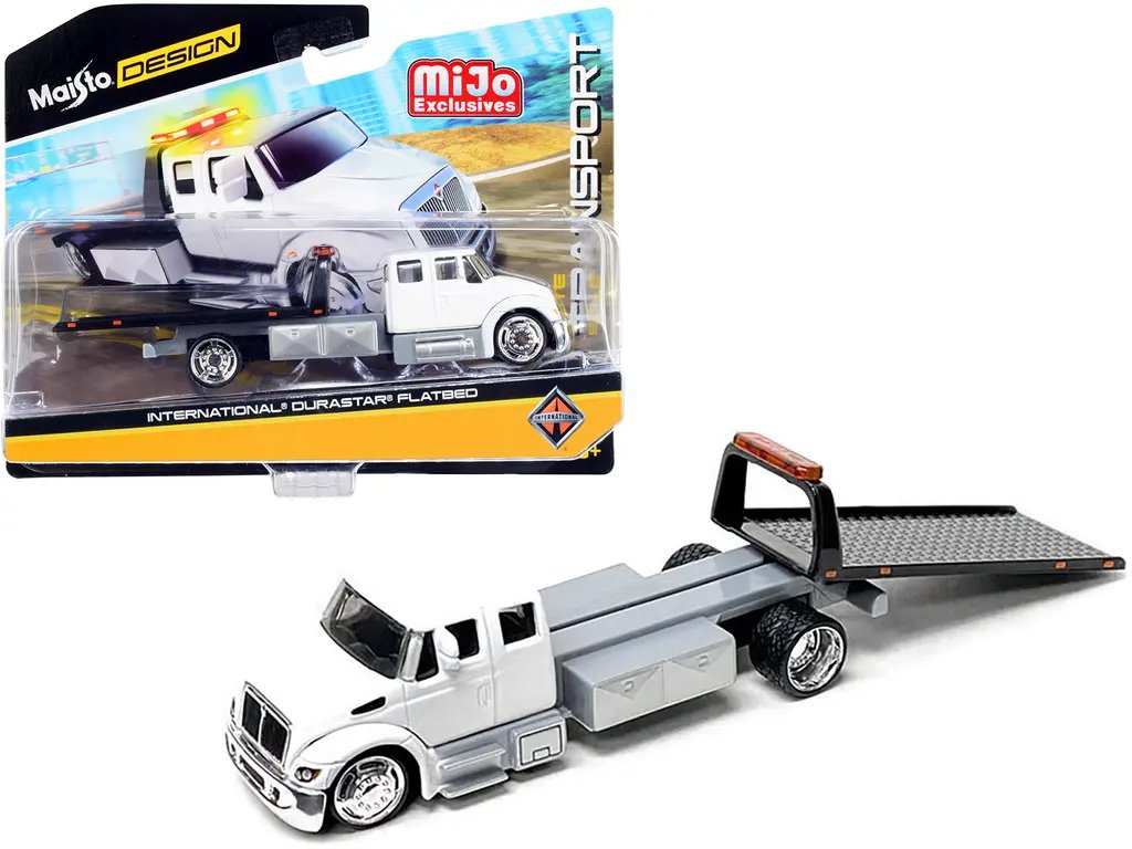 International DuraStar Flatbed Truck 1/64 Diecast Model – White Elite Transport by Maisto