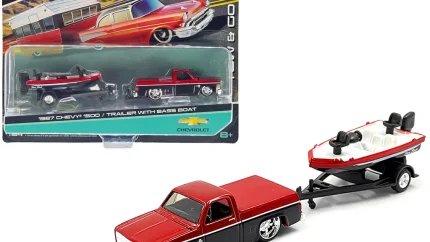 1987 Chevrolet 1500 Pickup & Bass Boat Combo - Candy Red & Black with Trailer