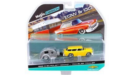 Vintage 1955 Chevrolet Nomad with Yellow Traveler Trailer: Classic Tow Combo