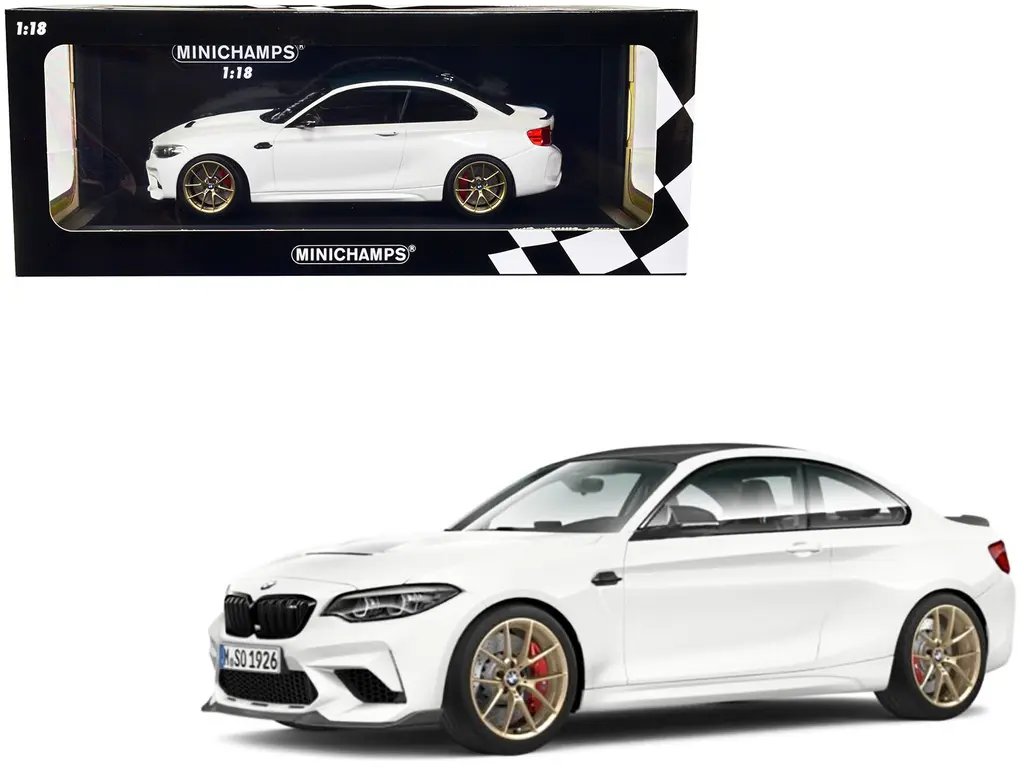 2020 BMW M2 CS White 1/18 Diecast Model Car by Minichamps with Carbon Top & Gold Wheels
