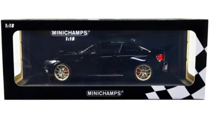 2020 BMW M2 CS Black Metallic 1/18 Diecast Model with Carbon Top & Gold Wheels by Minichamps