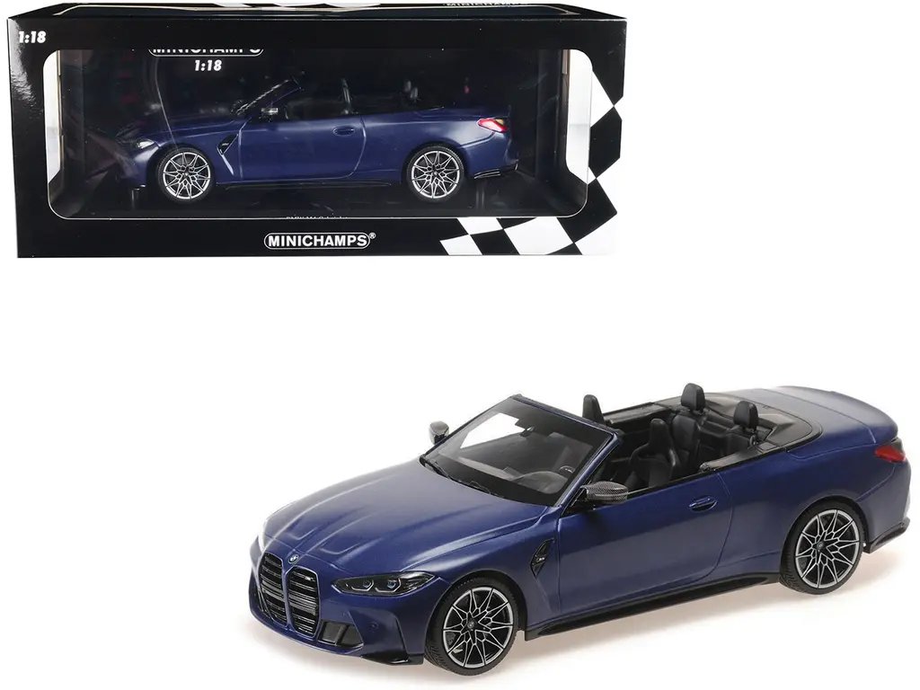 2021 BMW M4 Cabriolet Matt Blue Metallic Limited Edition 1/18 Diecast Model by Minichamps