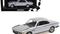 Limited Edition 1973 BMW 3.0 CSL Diecast Model 1/18 by Minichamps - Silver Metallic with Red & Blue Stripes