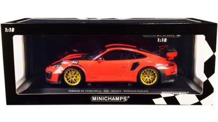 2018 Porsche 911 GT2 RS Weissach Orange 1/18 Diecast Model by Minichamps – Limited Edition of 300