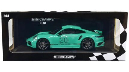 Limited Edition 2021 Porsche 911 Turbo S Diecast Model 1/18 by Minichamps - Green with Silver Stripes