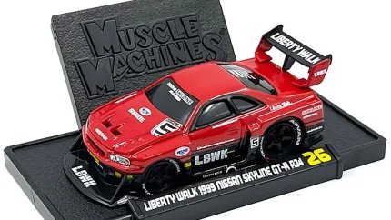 1999 Nissan Skyline GT-R R34 Liberty Walk Red/Black 1/64 Diecast Model by Muscle Machines
