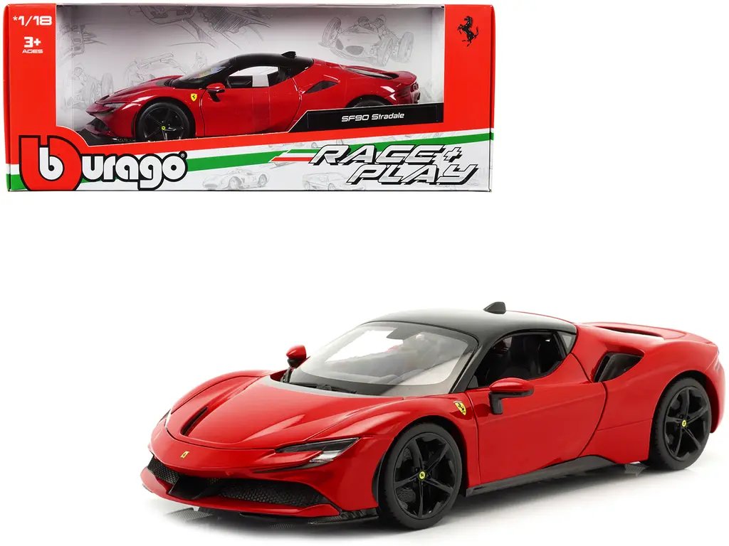 Ferrari SF90 Stradale Red Diecast Model 1/18 by Bburago – Race Play Series