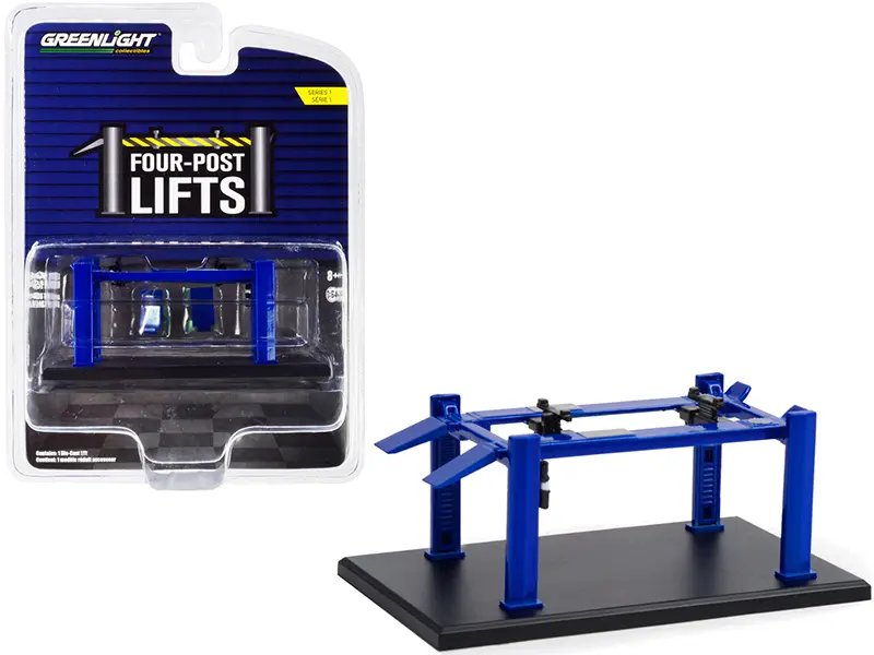 Adjustable Four-Post Lift Blue “Four-Post Lifts” Series 1 1/64 Diecast Model by Greenlight