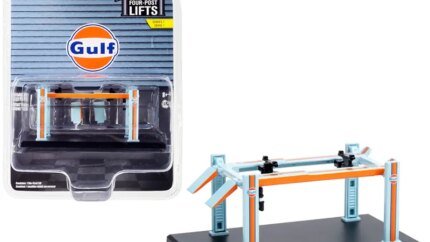 Adjustable Four-Post Lift "Gulf Oil" Light Blue and Orange "Four-Post Lifts" Series 1 1/64 Diecast Model by Greenlight