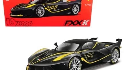 Ferrari FXX-K #44 Black with Yellow Stripes 1/18 Diecast Model by Bburago - Signature Series