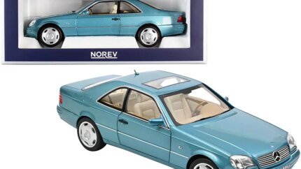 1997 Mercedes Benz CL600 Coupe 1/18 Diecast Model Car by Norev - Light Blue Metallic with Sunroof