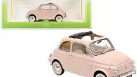 1968 Fiat 500L Pink with Special BIRTH Packaging "My First Collectible Car" 1/18 Diecast Model Car by Norev