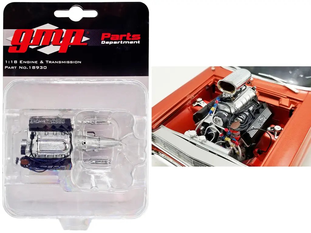 Blown 427 SOHC Engine and Transmission Replica from “1967 Ford Fairlane SOHC Street Machine” 1/18 Scale Model by GMP