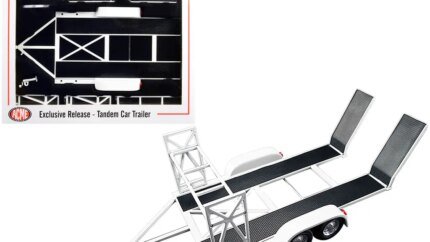 ACME Exclusive 1/18 Tandem Car Trailer with Tire Rack - White Diecast Model by GMP