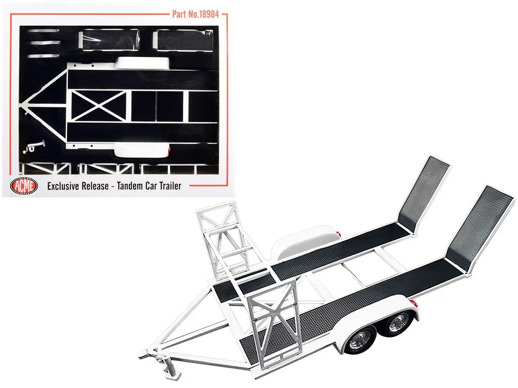 Diecast Model Cars wholesale toys dropshipper drop shipping Tandem Car Trailer with Tire Rack White ACME Exclusive Release 1/18 GMP 18984 drop shipping wholesale drop ship drop shipper dropship dropshipping toys dropshipper diecast drop shipper drops ACME Exclusive 1/18 Tandem Car Trailer with Tire Rack - White Diecast Model by GMP