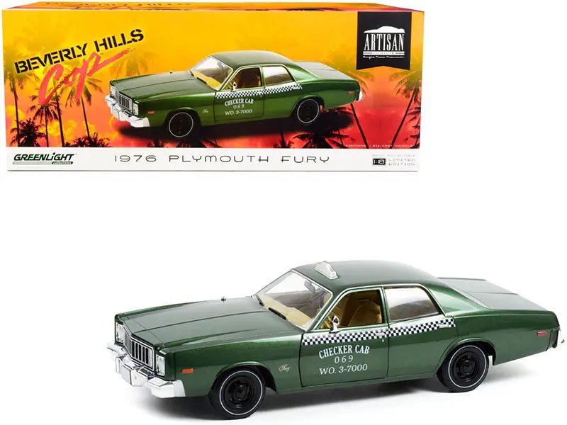 1976 Plymouth Fury Taxi Green Metallic “Checker Cab 069 WO. 3-7000” “Beverly Hills Cop” (1984) Movie 1/18 Diecast Model Car by Greenlight