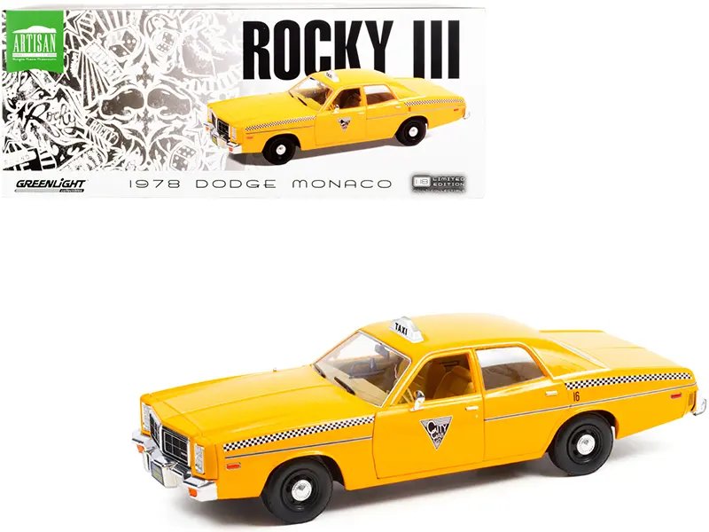 1978 Dodge Monaco Taxi “City Cab Co.” Yellow “Rocky III” (1982) Movie 1/18 Diecast Model Car by Greenlight