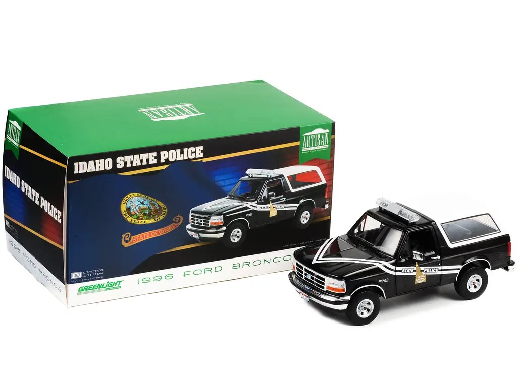 Diecast Model Cars wholesale toys dropshipper drop shipping 1996 Ford Bronco Black and White Idaho State Police Artisan Collection 1/18 Greenlight 19133 drop shipping wholesale drop ship drop shipper dropship dropshipping toys dropshipper diecast dro 1996 Ford Bronco Idaho State Police Diecast Model 1/18 by Greenlight - Artisan Collection