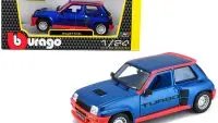 Renault 5 Turbo Metallic Blue 1/24 Diecast Model Car by Bburago - Red Accents