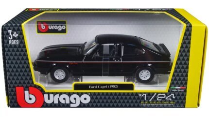 1982 Ford Capri Black with Stripes 1/24 Diecast Model Car by Bburago - Collectible Classic