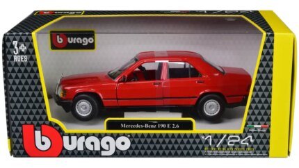 Mercedes-Benz 190 E 2.6 Red 1/24 Diecast Model Car by Bburago - Collectible Luxury Replica