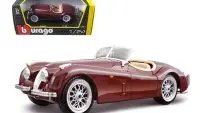 1951 Jaguar XK 120 Roadster Burgundy 1/24 Diecast Model by Bburago - Classic Collectible Car